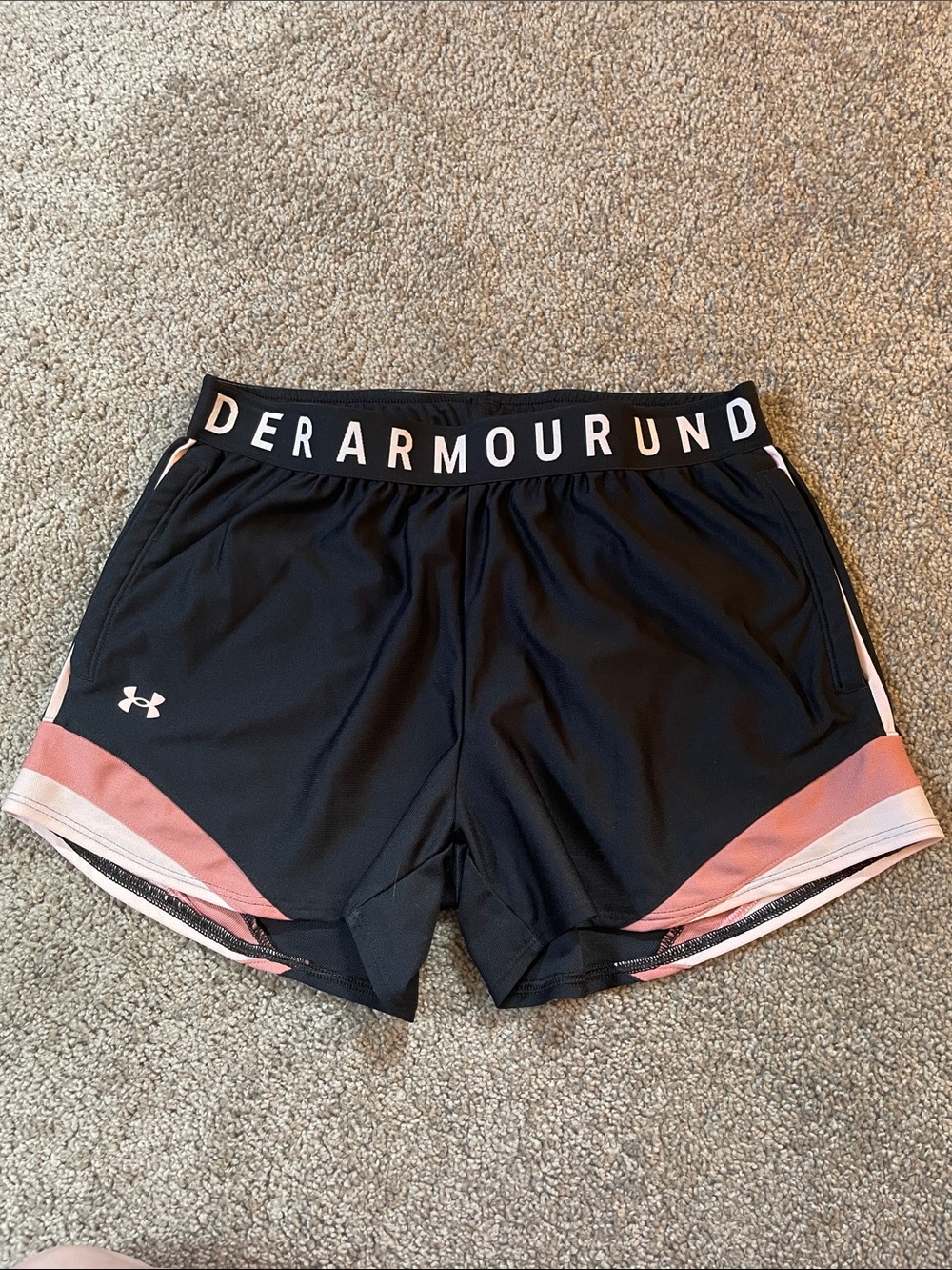 Under Armour Black Shorts with Pink Trim and Logo